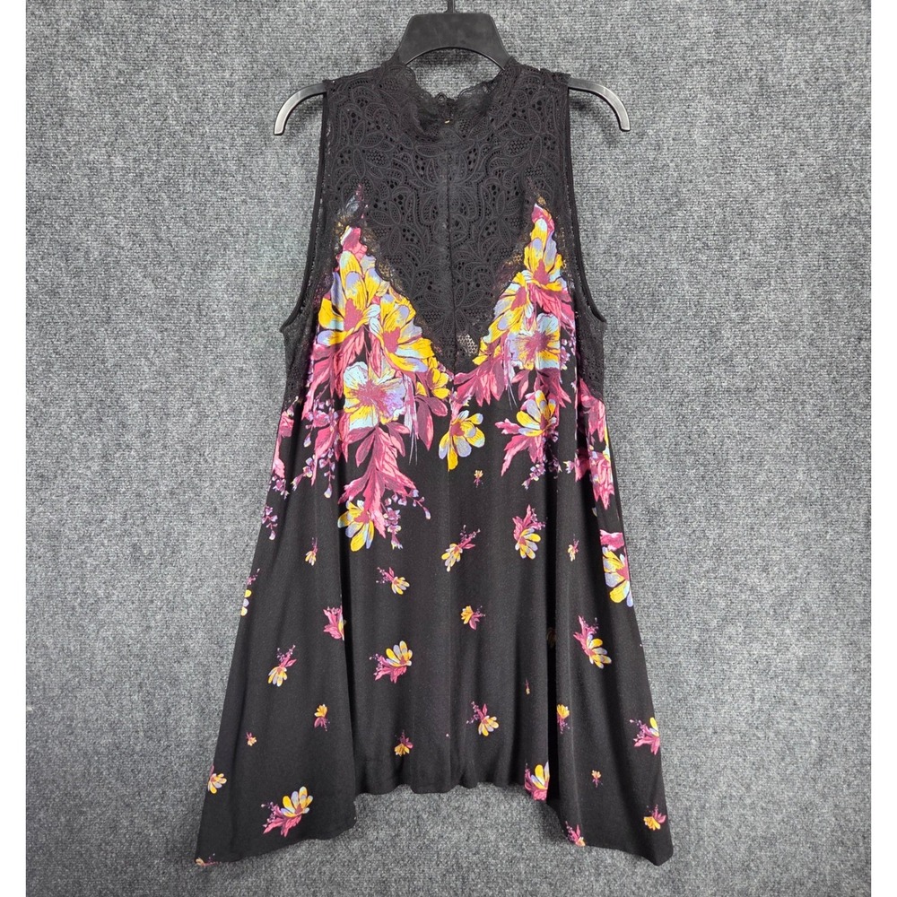 Free People Marsha Floral Lace Mini Slip Dress Black Rayon Boho Fairy Ethereal - Picture 2 of 14